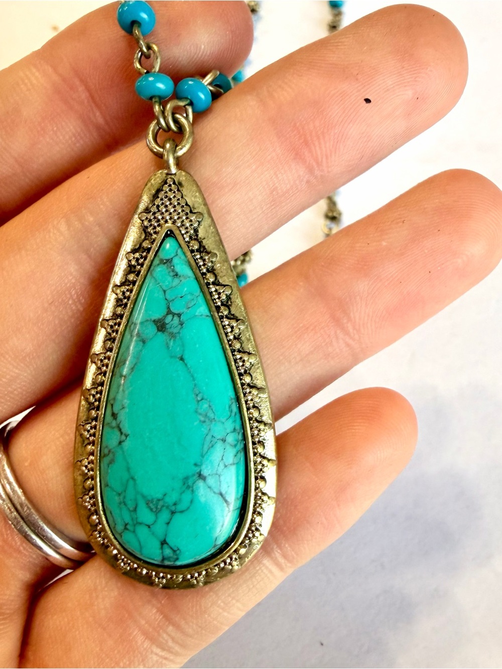 Vintage Lauren Ralph Lauren Turquoise Color Teardrop Pendant Necklace Jewelry